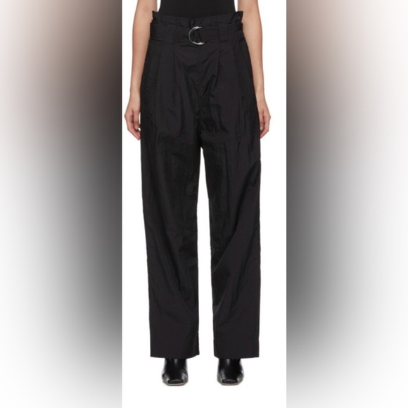 Ganni Pants - GANNI Black Paperbag Belted Trousers